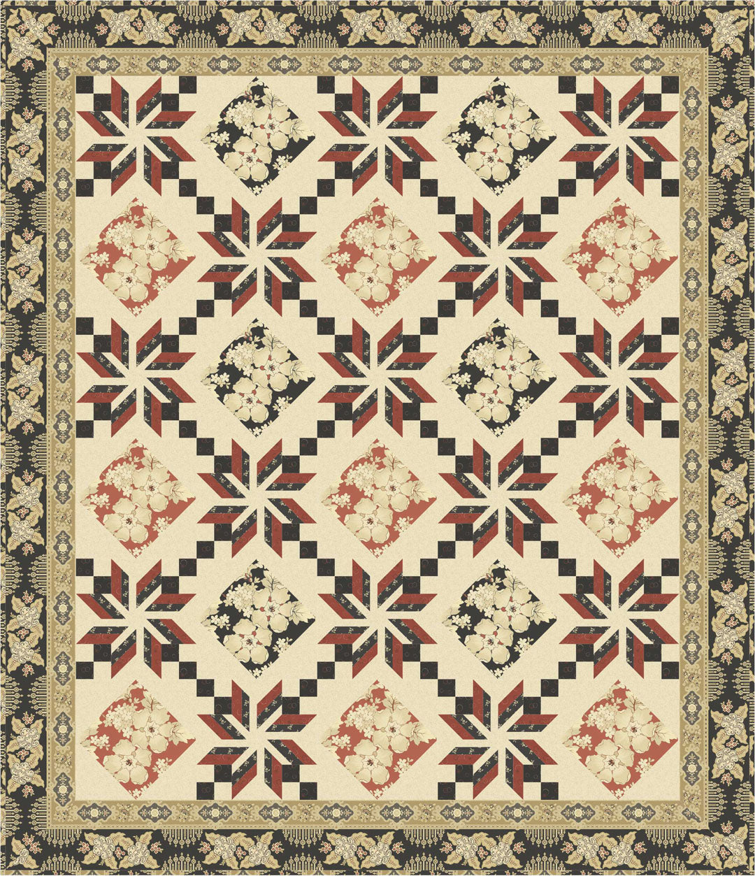 Eden Quilt<br>by Toby Lischko<br>Vintage Prestige Collection<br>Pattern for Purchase<br>Available January 2019