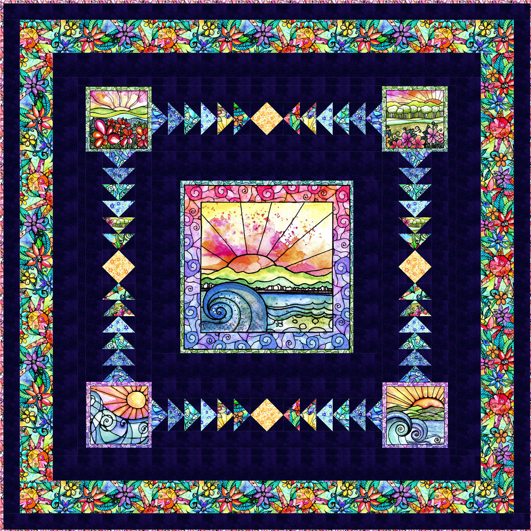 Flower of the Sun<br>Sunset Escapes Quilt by Stacey Day<br>Available September 2024.