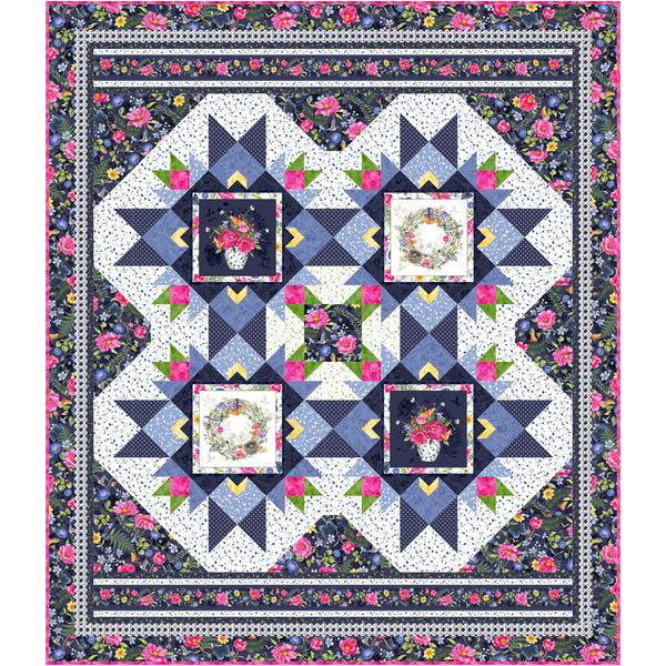 Indigo Bouquet Dark Quilt<br>by Lucy A. Fazley<br>Available Now!