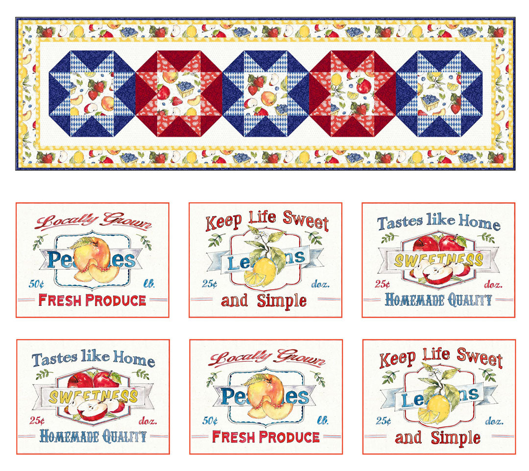 Fruit Stand<br>Table runner & placemats by Cyndi Hershey<br>Available Now