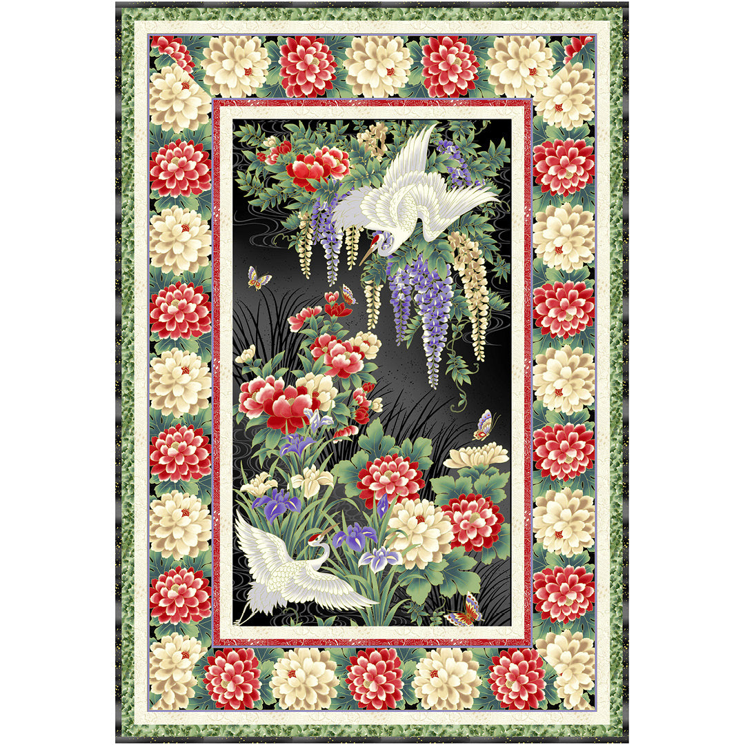 Tsuru<br>Panel Flower Quilt by Cyndi Hershey<br>Available Now!