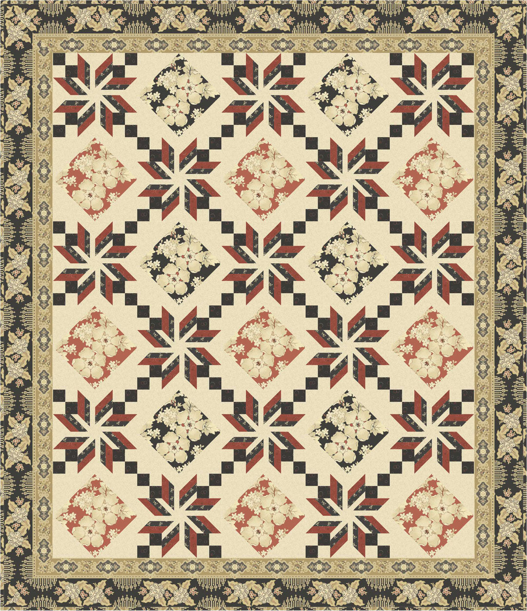Eden Quilt<br>by Toby Lischko<br>Vintage Prestige Collection<br>Pattern for Purchase<br>Available January 2019